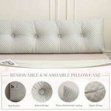 Soft Headboard Pillow Bed Wedge Pillow For Headboard With Side Pockets Dorm Headboard Twin Full Queen King Backrest Pillow, Bed Bolster Pillows For Back Support With Removable Cover - 淺灰色 - 查看 3