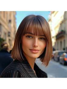 Brown Hair Heat Resistant Chemical Fiber Wigs Daily Wear Women Wigs Sweet Cute Wigs Prom Party Wigs Natural Hair - 棕色 - 查看 2