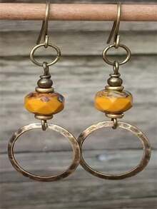 1 Pair Vintage Bohemian Circular Swirl Hollow Faux Turquoise Earrings, Suitable As Jewelry Gift For Women For Daily And Holiday Wear