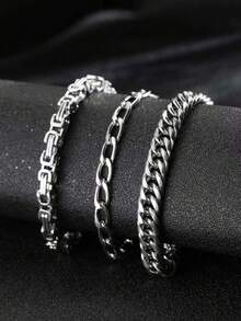 1入組不銹鋼歐美風格男士吊墜雙層鍊子手鐲，適用於嘻哈派對風格 - 手鍊 - 查看 8