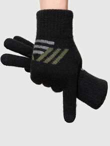 Luvas de inverno, fio de malha, tela sensível ao toque de cinco dedos com veludo grosso, luvas quentes para jogos, masculinas e estudantes, para viagem