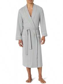 Essentials Men's Lightweight Waffle Bathrobe (Available In Big & Tall) - 淺灰色 - 查看 1