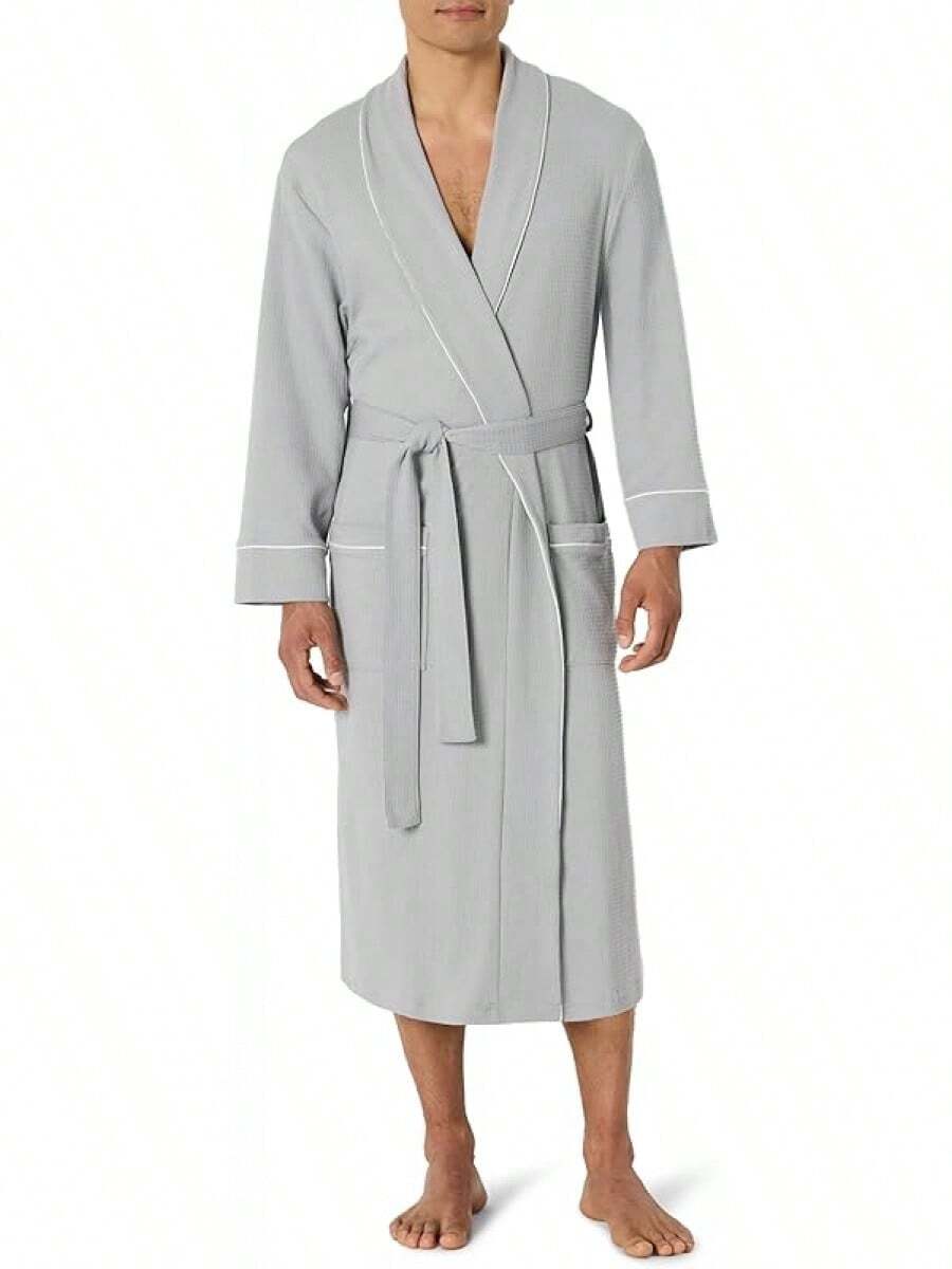 Essentials Men's Lightweight Waffle Bathrobe (Available In Big & Tall) - 淺灰色 - 查看 1