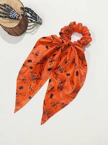 1pc/2pcs Halloween Elements Ghost, Pumpkin Head Print Long Scrunchie, Ponytail Holder Hair Accessories, Suitable For Women Holiday Party Decorations, Bohemian Street Style ,Head Piece