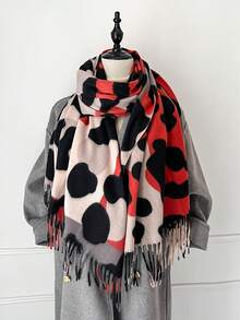 1 pieza Nuevo estilo de imitación de cachemira Chal grande con estampado de leopardo colorido y cálido, chal/manta versátil y de moda con flecos cortos para mujer, perfecto para viajar, fiestas, salas con aire acondicionado y regalo familiar para vestir en otoño e invierno - Estampado de leopardo colorido - Ver 14