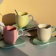 Taza De Tulipan Rosa Taza De Tulipanes Taza De Café Tulip Taza De TulipáN De CeráMica Taza De Té De Flores De 10 Oz/300 Ml Para La Oficina En Casa Traiga Una Cuchara BeigeB - BeigeB - Ver 6