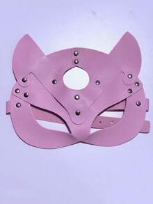 1pc Black Synthetic Leather Cat Mask With Ear Holes - Gothic Punk Style Halloween Party, Masquerade Ball And Adult Game Costume Accessory | Cat Themed Mask | Bold Fashion Mask - Multicolor - View 8