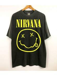 Rock T-Shirt Smile Music Shirt Blouse Unisex Male Female 100% Cotton Top Premium Streetwear New Release Fast Shipping Various Colors!! Plus Size - 黑色 - 查看 2