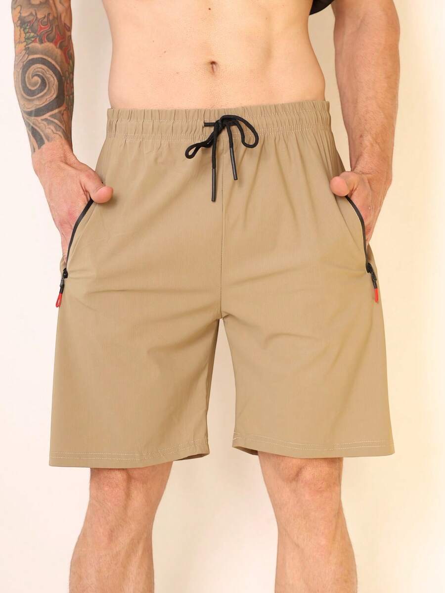 Bermuda Shorts Plain Imported Men's Ice Silk Gym Spandex Casual Yoga Shorts Quick Drying Fat Plus-Size G1 G2 G3 G4 - 杏色 - 查看 1