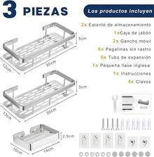 VIDA4U 3 Piezas Organizador de Ducha de Esquina, Repisas de Ducha, Estantes de Baño de Aluminio con Adhesive Ganchos y Jabonera, Fácil Instalación, Esquinero Regadera Organizador (Plata) - pago - Ver 5