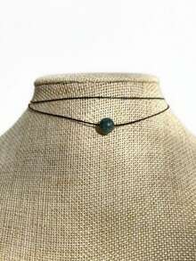 1pc Healing Crystal Necklace, Jade Necklace, Single Gemstone Necklace, Handmade Jewelry, Elegant Necklace, Daily Wear Necklace, Affordable Gift - Dark Green - View 7
