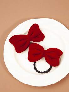 2 pièces/set Chouchous/Pinces à cheveux rouges pour enfants pour l'automne/l'hiver, Chouchous/Pinces mignonnes et douces pour queue de cheval de petites filles, Convient pour le port quotidien et les fêtes