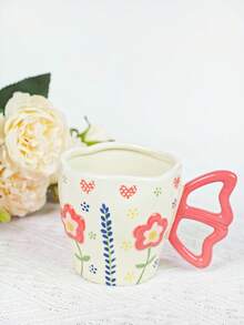 1 Stück 380ml Fassungsvermögen Keramikbecher mit kreativem Unterglasur Blumen Handbemaltem Muster, geeignet für Milch & Kaffee - Verschiedenfarbig - Übersicht 11