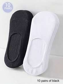 1/10 Pairs Unisex Casual Solid Color Short Sports Socks For Daily Wear - Black and White - View 8