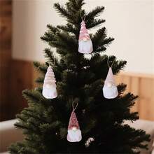 Juego de 4 adornos navideños de gnomo, muñeco de peluche sin rostro, colgantes decorativos para árbol, hogar y vacaciones. - Rosa - Ver 3
