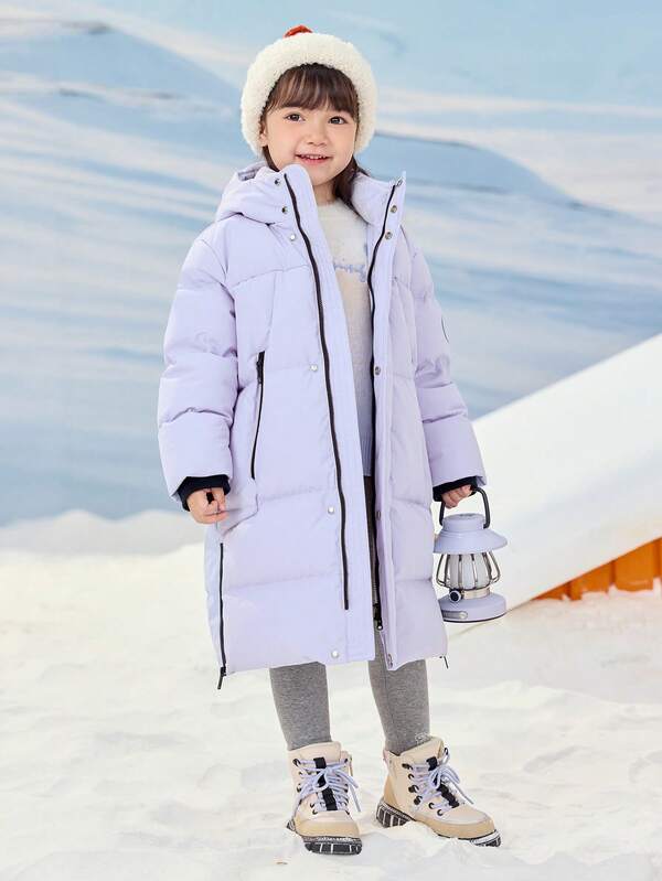 Balabala Tween Girl Long Down Coat, Thick Winter Jacket, Hooded Warm Outerwear For Boys & Girls