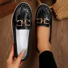 Women Outdoor Travel Shoes Casual Flat Loafers With Metal Buckle Comfortable Lightweight Slip On - màu đen - Xem 7
