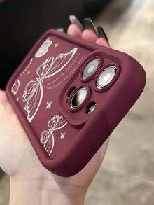 Maroon & Silver Butterfly Pattern Full Coverage TPU Shock-Proof Phone Case, Compatible With Apple 16, 15, 14, 13, 12, 11 Pro Max, And Series,Suitable For IPhone 17 Air - Burgundy - View 4