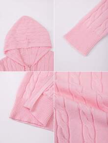 Y2K Stil Damen Casual Pendler einfarbiger Reißverschluss Seitentasche Design Kapuzen Strickjacke, Herbst - Pink - Übersicht 9