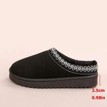 女士毛茸茸厚底拖鞋，秋冬新款仿保暖内衬一脚蹬坡跟蓬松雪地靴 - 黑色 - 查看 9