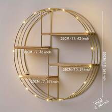 ゴールド、ブラックの4段多目的オーガナイザー、ラウンド壁掛けフローティングシェルフ - 鉄と木の組み合わせ、リビングルーム、ベッドルーム、バスルーム、ダイニング、ファームハウスの収納用の多目的オーガナイザー（ライトは含まれません） K7ES - ブラック - チェックする 4