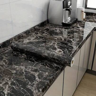 1 rollo de papel tapiz autoadhesivo con efecto de mármol negro de Berbería - resistente al agua, resistente a las manchas y fácil de limpiar, adecuado para paredes de baño, encimeras de cocina, sala de estar, armarios de dormitorio y renovación y protección de mesas