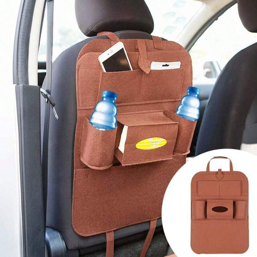 Organizador de respaldo de asiento de coche de fieltro con 6 bolsillos, alfombrilla antikick para niños impermeable y duradera para almacenar juguetes, pañuelos, libros y accesorios de viaje, decoración interior del coche, para SUV, camiones, minivanes, viajes familiares, padres, niños, bebés, uso diario y ideas de regalo para viajes