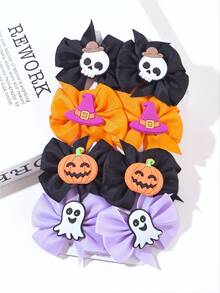 8pcs Kids Cute Floral Cartoon Creative Hair Clips, Fashionable Halloween Party Accessories, No Card Paper Packaging
