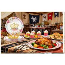 101PCS Pink Princess Birthday Party Decorations, Castle Party Plates And Napkins Party Supplies, Princess Party Ornaments, Crown Castle Paper Plates, Disposable Baby Shower, Girl Birthday Party Decorations - 黃色 - 查看 6