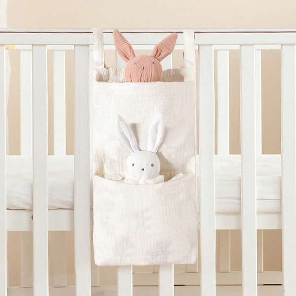 1pc White Baby Crib Storage Bag, Diaper Organizer Bag, Bedside Hanging Storage Bag, Multi-Function Stroller Organizer Bag