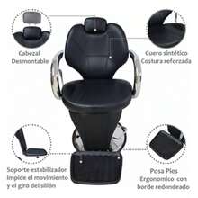 Sillon Barber Silla Barberia Estetica Hidraulico Reclinable Color Negro Forma De La Base Redonda - Negro - Ver 6