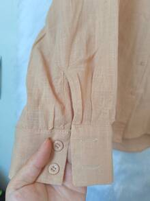 Women's Long Sleeve Linen Shirt - Beige 2 - View 3