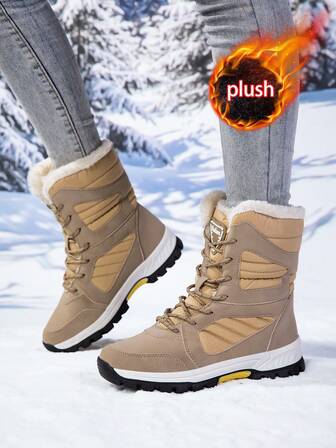 女士户外休闲运动靴，系带高帮靴，保暖雪地靴，中筒冬季鞋
