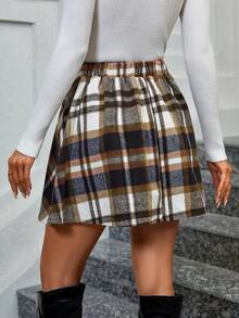 Keke Bloomly 秋冬/春季新款复古经典百搭加厚高腰不对称格纹迷你裙，适合日常外出、派对、返校、舒适办公/休闲穿着、情人节等场合。 - 彩色 - 查看 2
