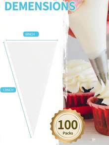 100 buah Kantong Piping, Kantong Dekorasi Kue Tebal, Kantong Frosting Plastik Tahan Lama untuk Dapur dan Restoran, Produk Dekorasi Kue DIY, Alat Memanggang Penting untuk Dekorasi Makanan Penutup - Clear - View 3