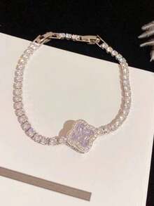 1 chiếc vòng tay xích trang trí hình cỏ ba lá đính đá Cubic Zirconia quyến rũ dành cho phụ nữ để trang trí hàng ngày cho ngày lễ tình nhân, mẹ, mẹ, ngày của mẹ, quà tặng - Bạc - Xem 4