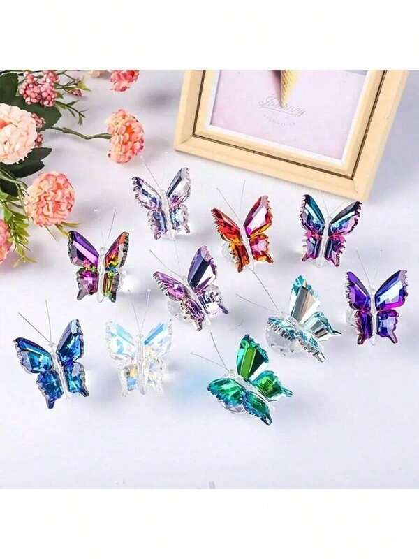 1 pieza Exquisita figura de mariposa de cristal multicolor con base de bola de cristal, pequeña estatua de mariposa de vidrio, regalo para mujeres y hombres, lindo adorno de animal coleccionable para decoración del hogar y la oficina, regalo ideal para Navidad, Día de la Madre, Día del Padre, San Valentín y bodas