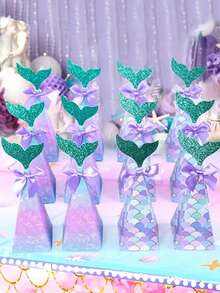 20pcs/5pcs Purple Mermaid Tail Gift Boxes, Ocean Theme Party Favors, Suitable For Birthday, Gender Reveal, Wedding, Birthday Decorations, Multipurpose Paper Gift Boxes, Gift Wrapping Supplies For All Occasions