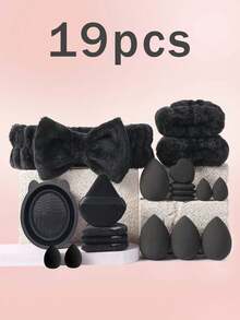 45合1彩妆护肤套装，25支化妆刷+20件化妆工具，护肤工具旅行包礼盒套装，女士/日常使用，专业化妆刷套装包含25支化妆刷（粉底刷、散粉刷、腮红刷、高光刷、眼影刷、眼线刷、轮廓刷、细头刷）、4个化妆海绵、4个三角化妆海绵、4个迷你粉扑、4个迷你化妆海绵、1个化妆刷清洁碗、3个发圈套装，完整化妆刷套装，全套化妆刷，化妆刷套装，完整化妆工具包，赠品，专业化妆刷，完整化妆套装 - 黑色 - 查看 16