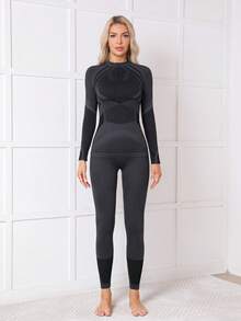Women's Zipper Seamless Thermal Underwear Set Ski Outfits