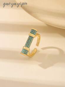 1pc European & American Style Luxurious Copper Electroplated Wheat Ear & Turquoise Adjustable Ring For Women, Flower & Leaf Design, Suitable For Daily Wear, Festivals, Weddings, Parties, Birthdays, Holidays, Gifts For Friends & Family, Christmas Gift