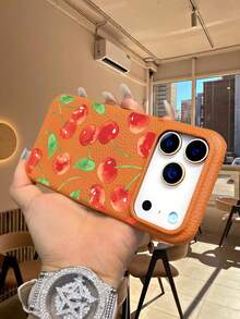 Watercolor Cherry Fruit Phone Case, A Lovely Summery Shockproof Phone Case With A Beautiful Red Cherry Pattern And Leaves,Compatible With Iphone 17Promax/17Pro/17Air/17/16Promax/16Pro/16Plus/16/15Pro - 摩卡 - 查看 5