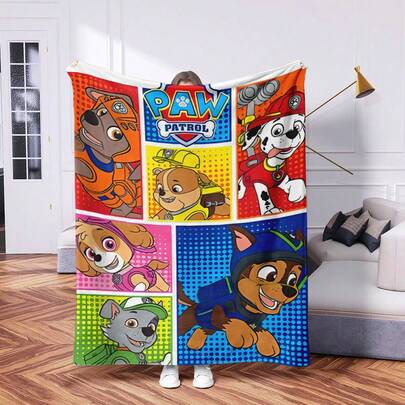 Paw Patrol 1 Peça Cobertor de Flanela Patrulha Canina - Cobertor Muito Macio e Aconchegante, Padrão de Desenho Animado Fofo Adequado para Quarto, Sala de Estar, Dormitório, Sofá, Camping, Viagem, Piquenique, Todas as Estações