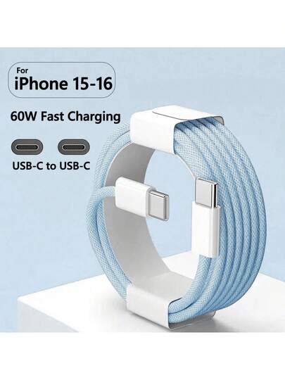 60W Type C To Type C Cable, 1-2pcs Compatible With Iphone 16/15 Fast Charging Cable USB-C To USBC Power Cord Compatible With Iphone 16/15 Pro Plus Pro Max IPad/IPad Pro 12.9/11, Compatible With Samsung Galaxy S25 S24 S23 S22 S21 S20 Ultra S10(White)