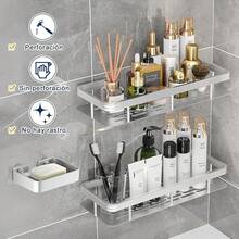 VIDA4U 3 Piezas Organizador de Ducha de Esquina, Repisas de Ducha, Estantes de Baño de Aluminio con Adhesive Ganchos y Jabonera, Fácil Instalación, Esquinero Regadera Organizador (Plata) - pago - Ver 2