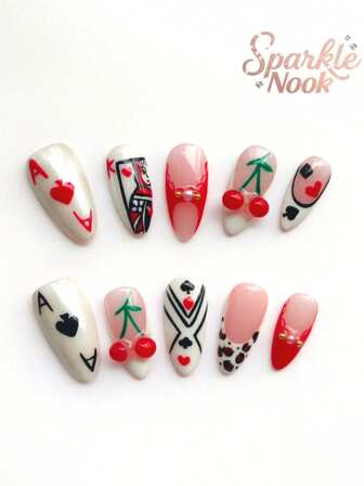 10-Piece Set Of Pure Handcrafted Wearable Nail, 25mm Almond Nail, 2025 Summer New Millennium Style Nail Art Set, Sweet Y2k Style, Press On Nails, Short Nails Nail Supplies, Beach Essentials, Short Summer Nails, Cute Nails, Nail Art, Star Style, Bestseller, Light Luxury High-End Touch, High-End French Style,