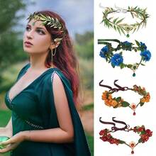 Fairy Flower Leaf Crown For Women Elven Princess Tiara Elf Headpiece For Halloween Costume Cosplay Photoshoot Wedding