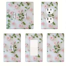 1pc Floral Decorative Switch Plate - Easy Screw-In Installation, No Wiring Needed, With Pink Roses & Green Foliage - For Kitchen, Bedroom, Bathroom, Office - Modern Farmhouse, Minimalist, Traditional Decor - Outlet Cover Plate, Decorative Outlet Cover, Outlet Cover Decorative, Vintage Outlet Cover, Wall Outlet Cover - 雙撥動開關 4.53英吋*4.53英寸 - 查看 3