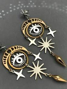 1 Pair Vintage Moon & Evil Eye Drop Punk Earrings, Personalized Gift For Women