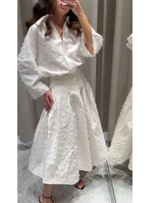 2pcs Women's Fashionable Shirt And Pants Set, Spring/Autumn - White - View 7